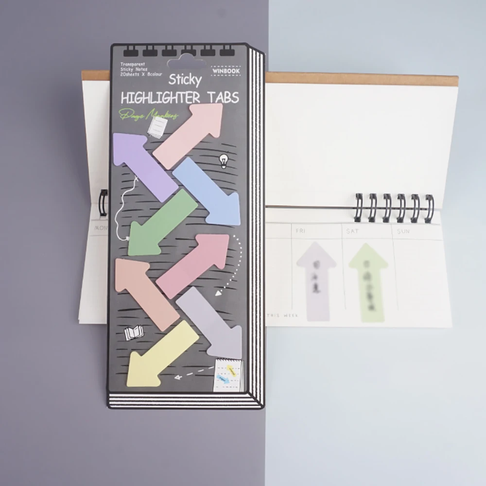 شريط لاصق شفاف ملون، شريط PET مقاوم للماء، شريط مؤشر سهم المكتب، شريط شريطي ملون