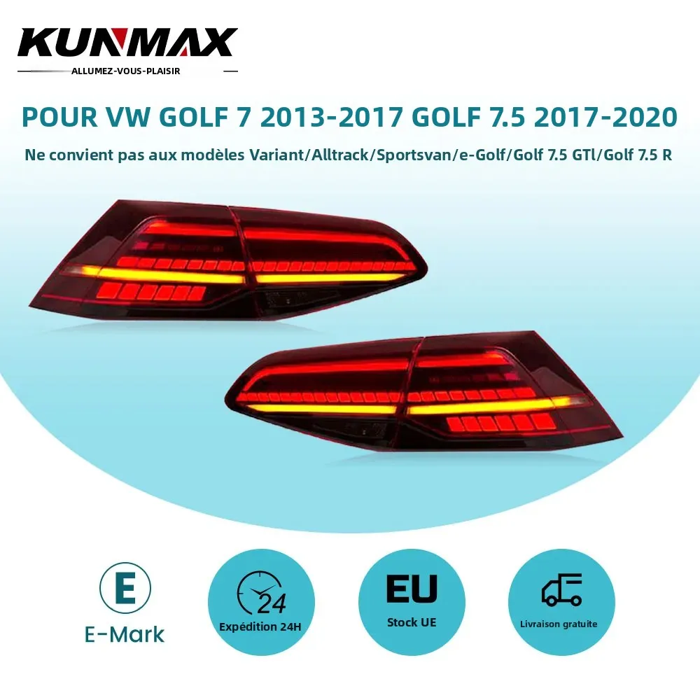 Feux arrière LED de style automobile en stock UE pour Volkswagen VW Golf 7 MK7 2013 2014 2015 2016 2017 GOLF 7.5 2017 2018 2019 2020, clignotants dynamiques séquentiels, feux de jour (DRL), feux de freinage, feux de re