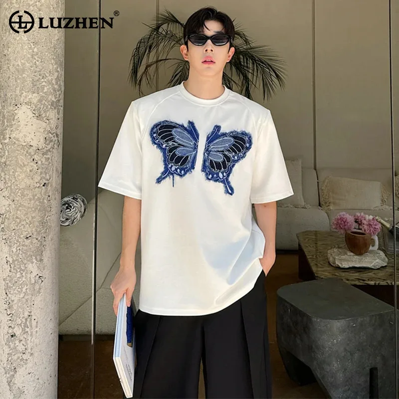 

LUZHEN Patchwork T Short Korean Design Summer Sleeve Personalized Shirts Fashion Handsome Korean Casual Cotton Men's Tops JY2536
