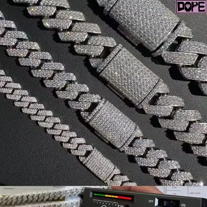 Jewelry Customized White Yellow Rose Gold Moissanite Cuban Link Chain 925 Silver DVVS Moissanite Cuban Link Chain.
