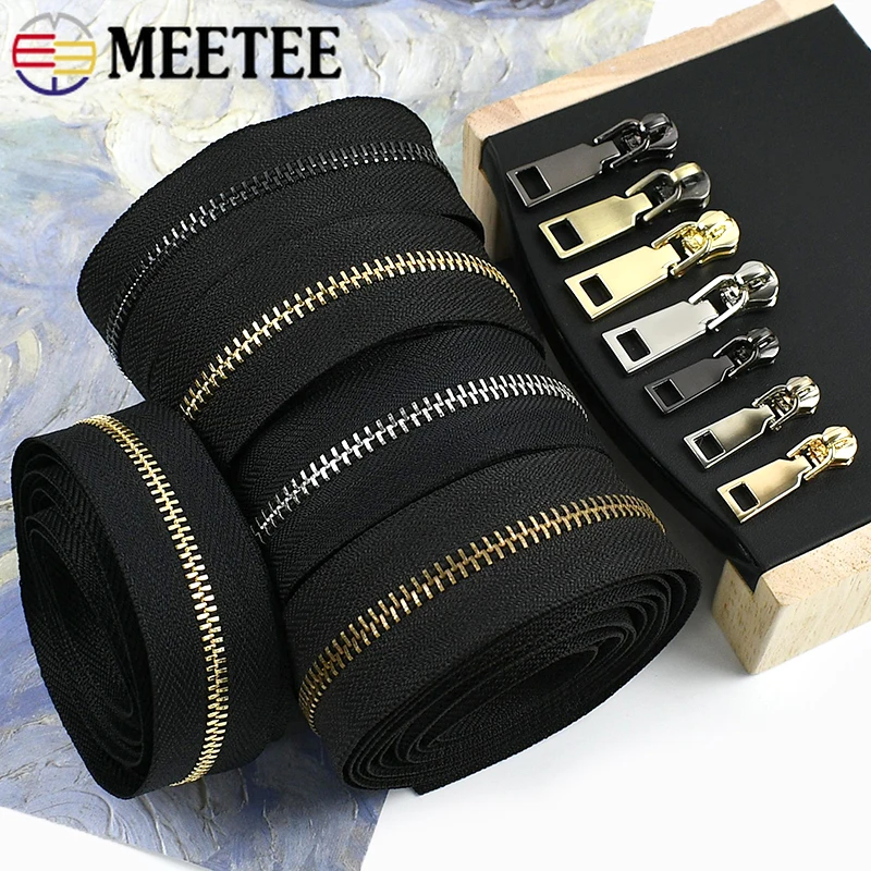 1-5Yards 3# 5# Metal Zippers with Zipper Sliders for Sew Bag Zips By The Meter Clothes Zip Closure DIY Sewing Accessories