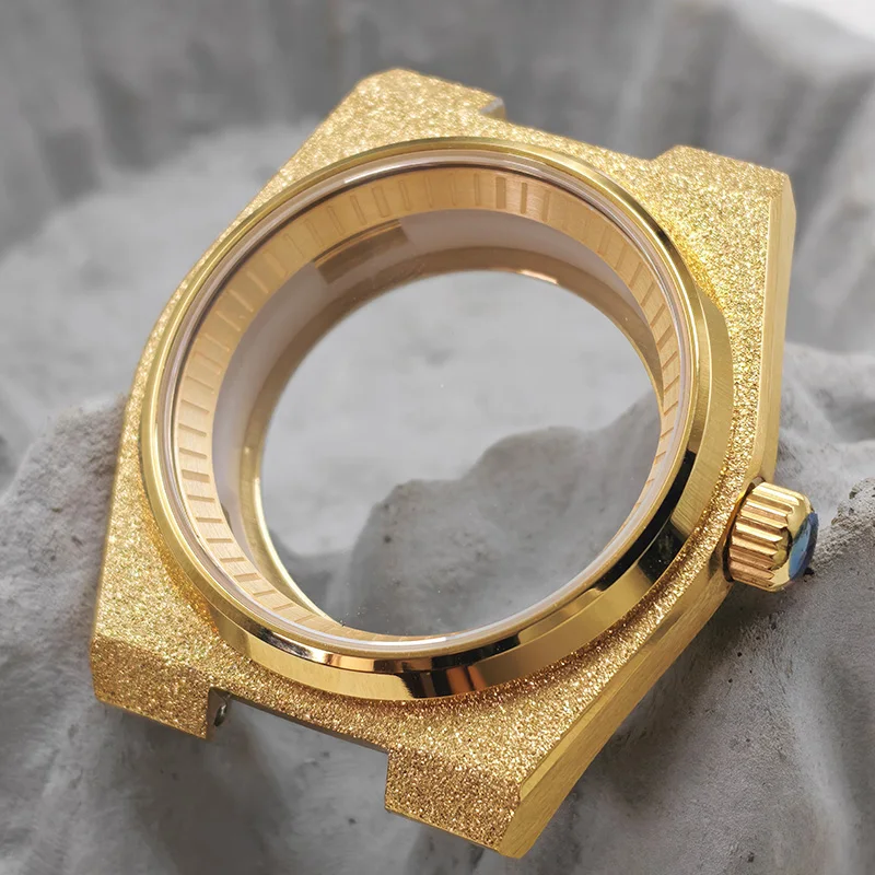 Mod PRX 40mm Watch Case Gold Sparkle Sand Blasting with Sapphire Glass Crystal Fits NH34 NH35 NH36 Movement Dive NH35 Watch Case