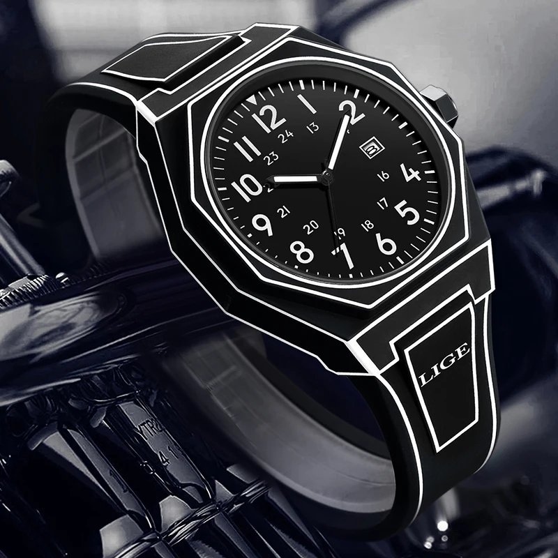 LIGE 2025 New Fashion Graffiti Design Mens Watch Creative Watches Men Sport Waterproof Silicone Quartz Wristwatches Reloj Hombre