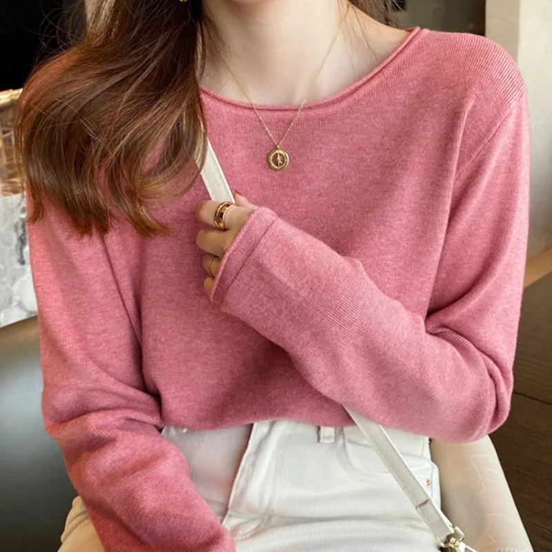 AOSSVIAO 2026 Autumn Winter Low Crew Neck Women Pullover Long Sleeve Base Tops Elegant Stylish Layering Sweater For Trench Coat