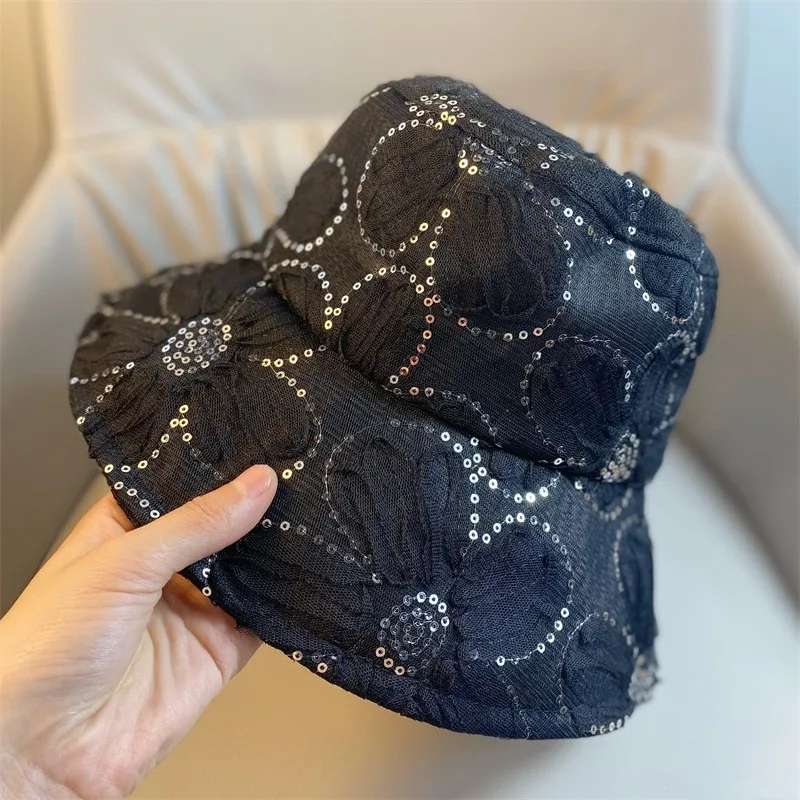 Women\'s Breathable Mesh Lace Fisherman Hat Children Summer Foldable Sun Hat Fashion Shopping Sunscreen Sun Hat Flowers