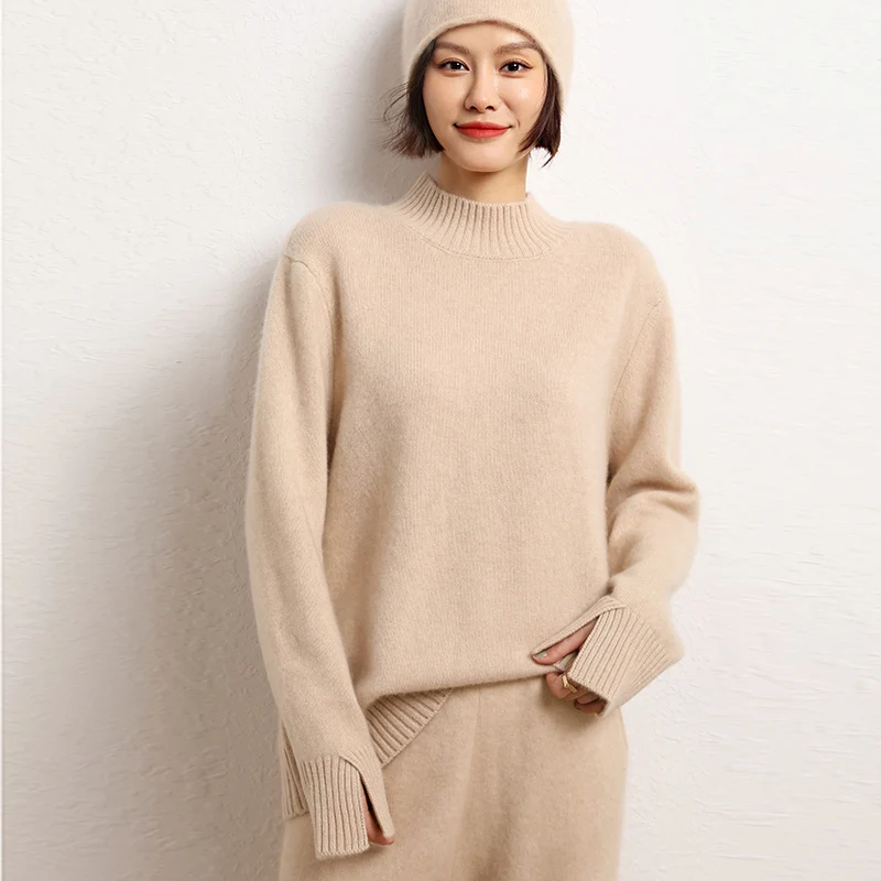 2022 Autumn Winter 100% Pure Cashmere Knit Pullover Women\'s High Quality Thicken Long Sleeve Sweater Female Loose Large Size Top