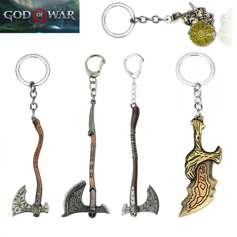 God Of War Ragnarok Keyring Keychain Blade of Chaos Leviathan Axe Weapons Model Key Chain Chaveiro Men Keyring Car Key Accessory