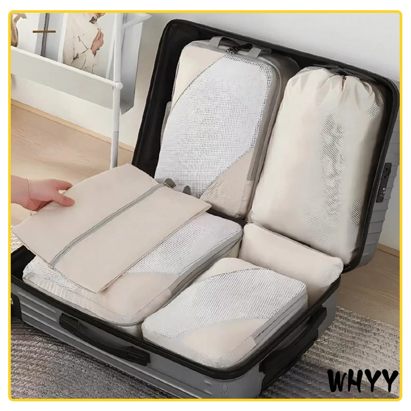 6 قطعة/المجموعة السفر ضغط التعبئة مكعبات حقيبة المحمولة حقيبة الملابس المنظمون ضغط حقيبة الأمتعة تخزين الحالات درج