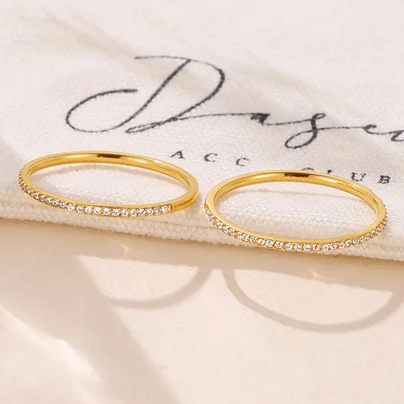 Simple 316L Stainless Steel Thin Finger Women Rings Bling Cubic Zirconia Rings For Women Waterproof Fashion Jewellery Accessory