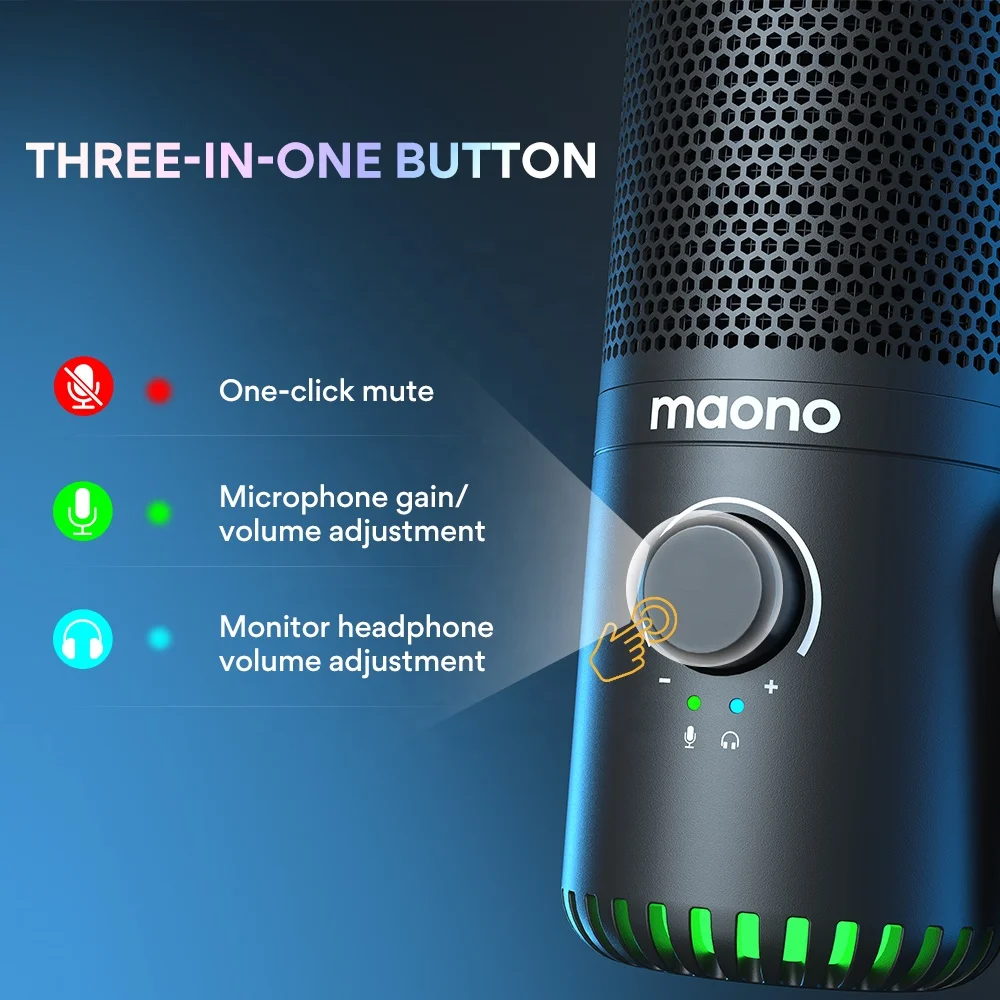 Maono DM30 Programmable RGB Gaming Microphone 3-in-1 Mic Knob Podcast Mic Desktop USB Type C Condenser Gaming Microphones - view 4