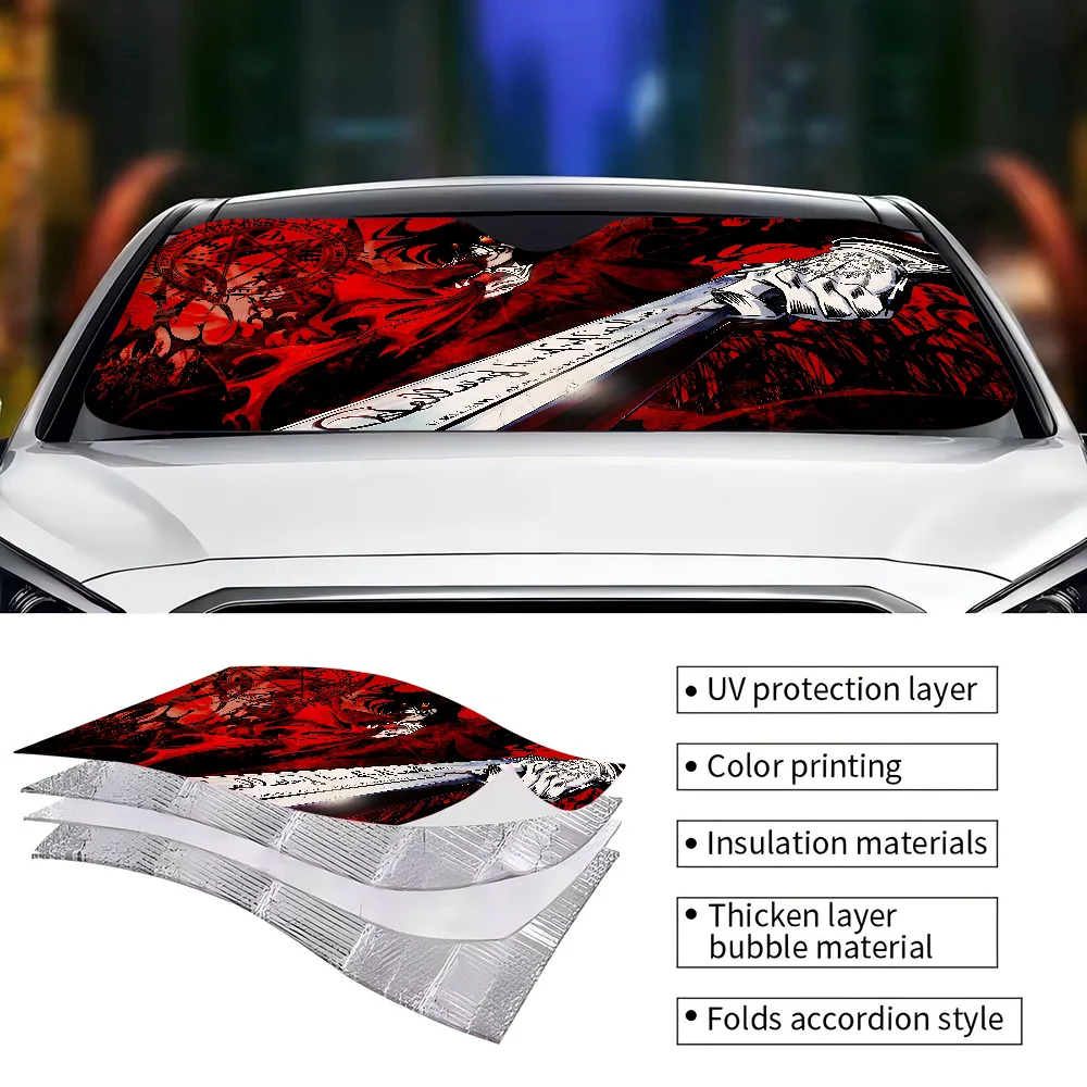 Anime H-Hellsing Car Sun Shade Windshield Shocked Car Front Window Sunshades Cover Keep Vehicle Cool UV
