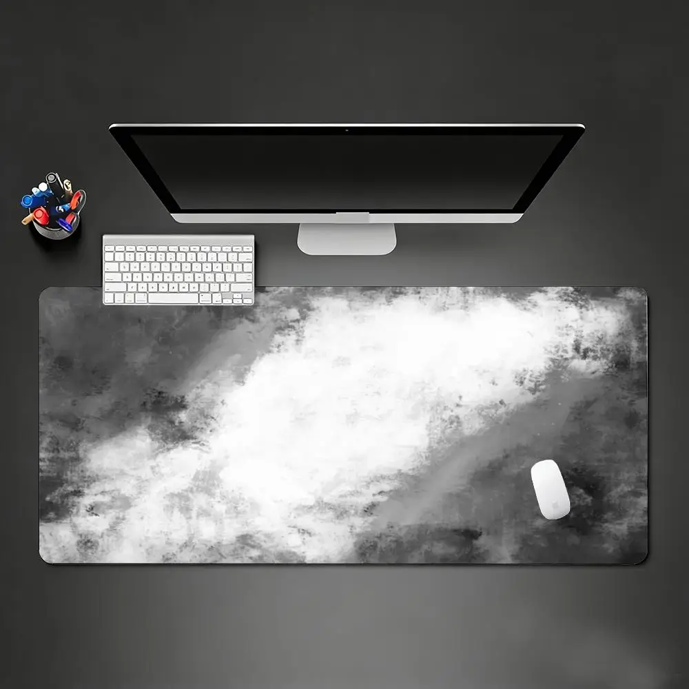 Black White Ink Gradient Smoke Texture XXL Deskmat Non-Slip Rubber Overlock Mousepad Monochrome Watercolor Gaming Desktop Pad