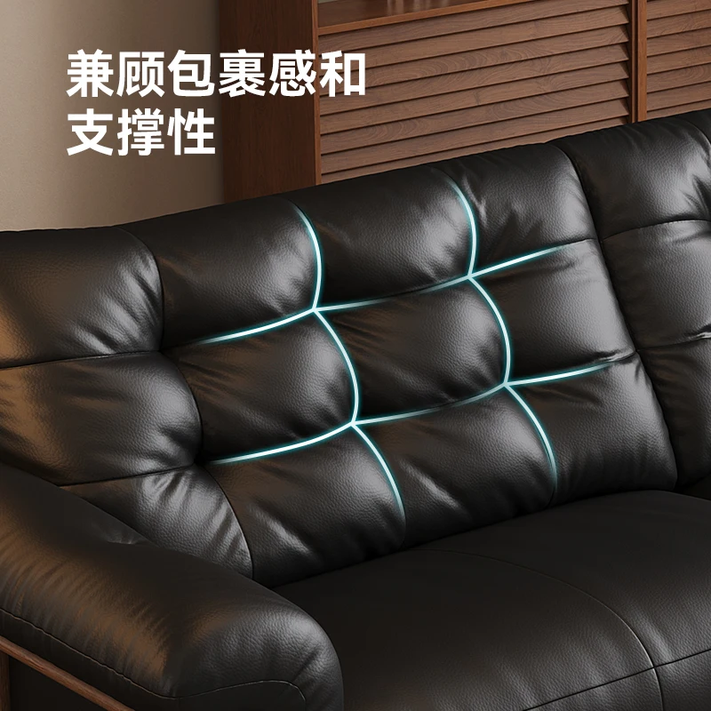 Dipu leather sofa medieval Bauhaus living room straight row first layer cowhide modern simple retro small apartment sofa