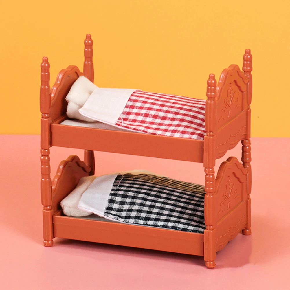 

2 Sets Mini Bunk Bed Furniture for Dollhouse Bedroom Cute Kids Nursery House Model Miniature Decoration Accessory Prop Model