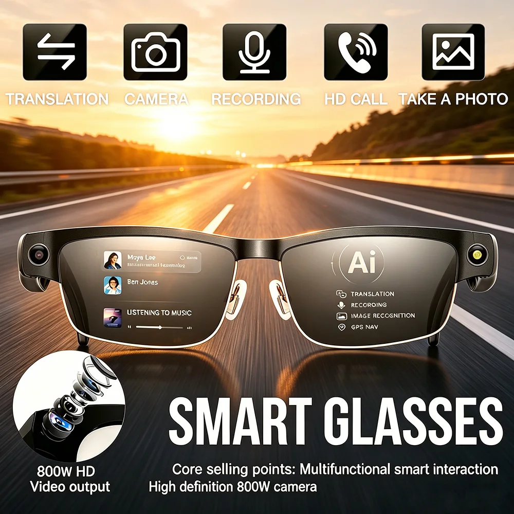 

Новые умные очки 2026 года с AI, камерой 800W, записью HD-видео 1200P с защитой от дрожания, голосовым помощником, переводом, музыкой и функцией звонков по Bluetooth