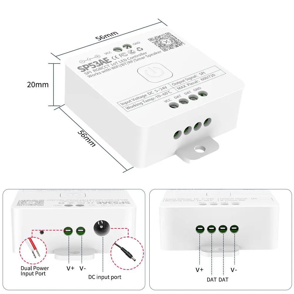 Bluetooth WiFi dual-mode SP53AE SPI RGBCCT LED Controller SP536E 5CH SPI Single color LED Dimmer for RGB CCT WS2805 LED strip - Image 2