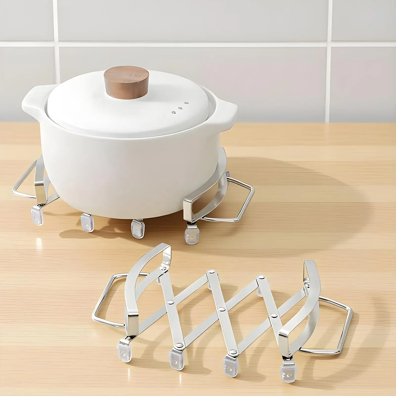 Stainless Steel Expanding Pot Holder Mat Heat Resistant Trivet NonSlip Contracting Expanding Design for Multiple Pans Easy Clean
