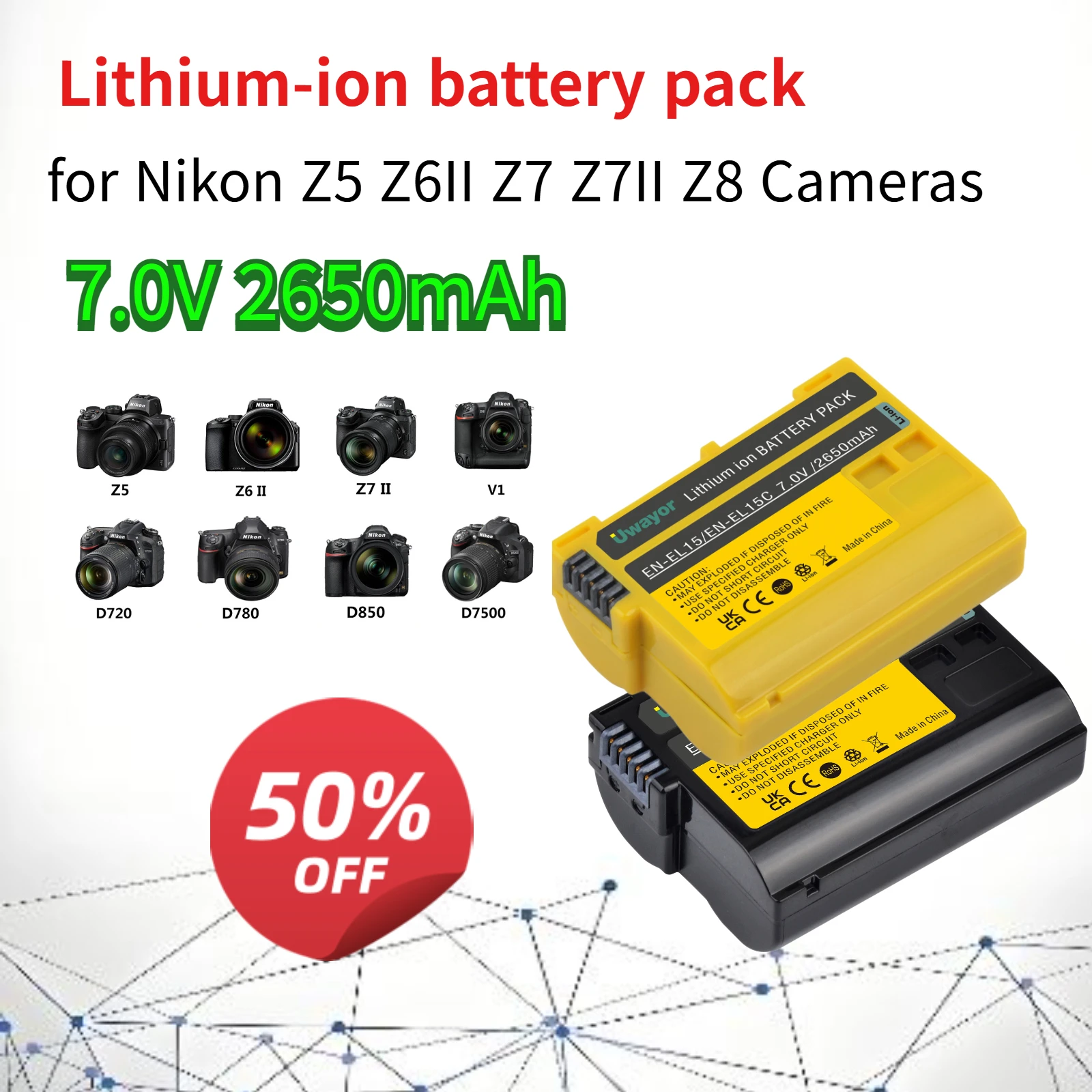 7.0V 2650mAh EN-EL15C Camera Battery for Nikon Z5 Z6II Z7 Z7II Z8 Cameras