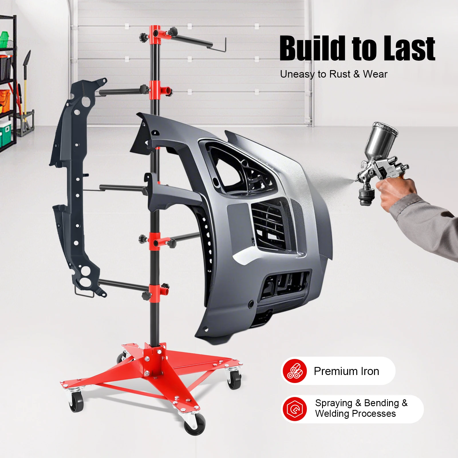 

4 swivel casters with adjustable central column for hanging car doors, fenders, bumpers, panel stands, and panel holders