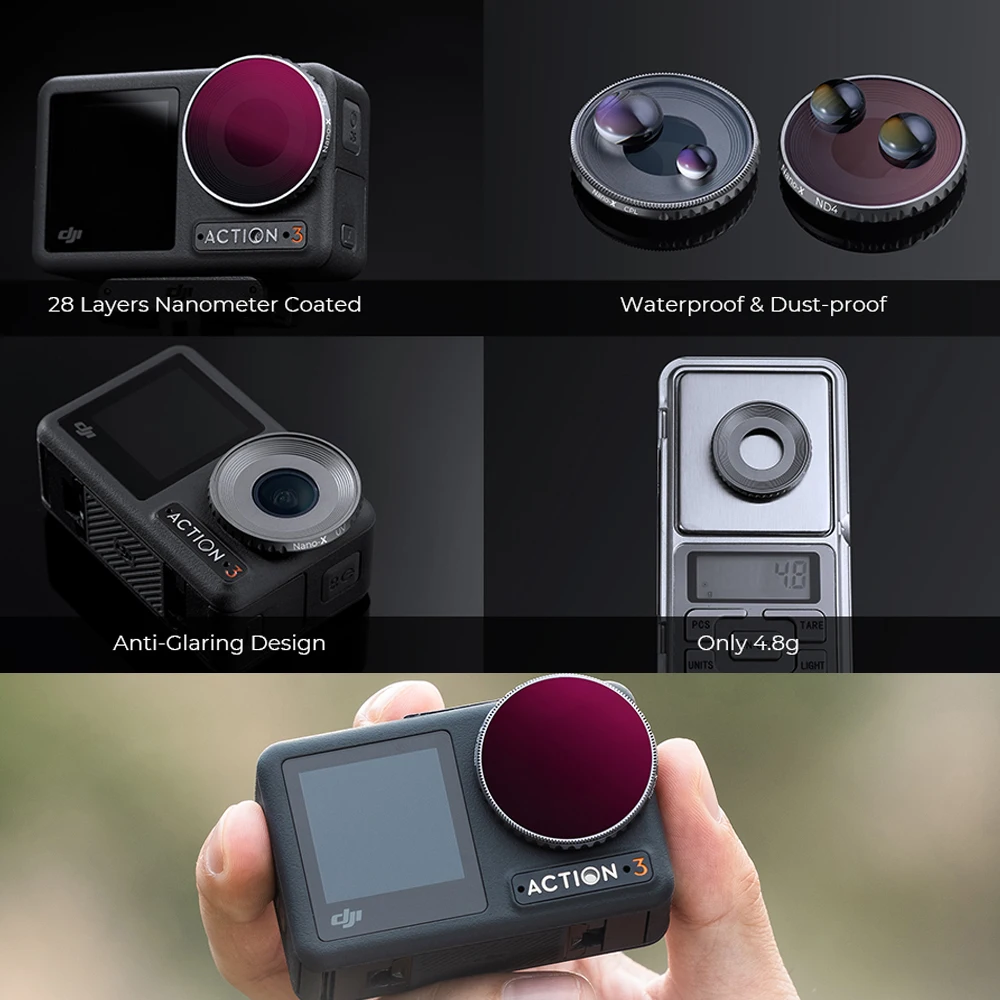 K&F Concept Filter for DJI Osmo Action 3 Filter UV/CPL/ND4/ND8/ND16/ND32/ND64/ND&PL Drone Camera Filter Accessories Protective