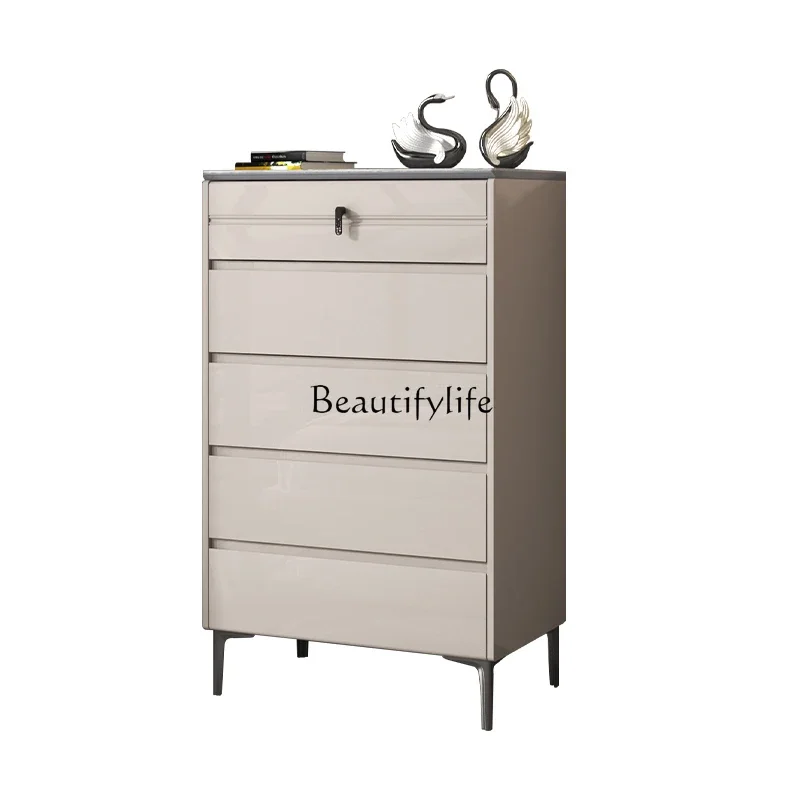 

Light luxury chest bedside storage gray paint large capacity storage