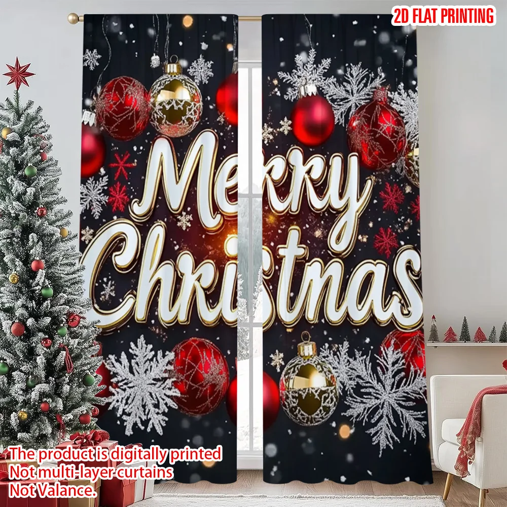 

2pcs 2D flat printing Merry Christmas Window Drapes Christmas snowflakes Fabric Without Electricity Versatile for Holiday Decor