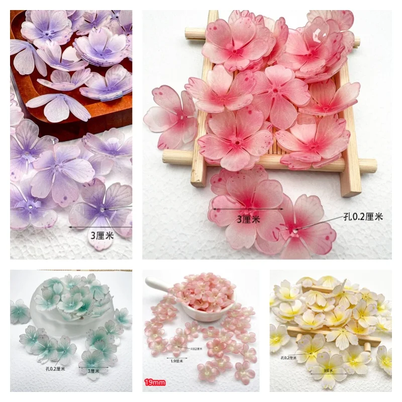 Summer style 50pcs/lot 30mm color pattern print cartoon sakura shape acrylic handmade cherry blossom beads diy jewelry accessory
