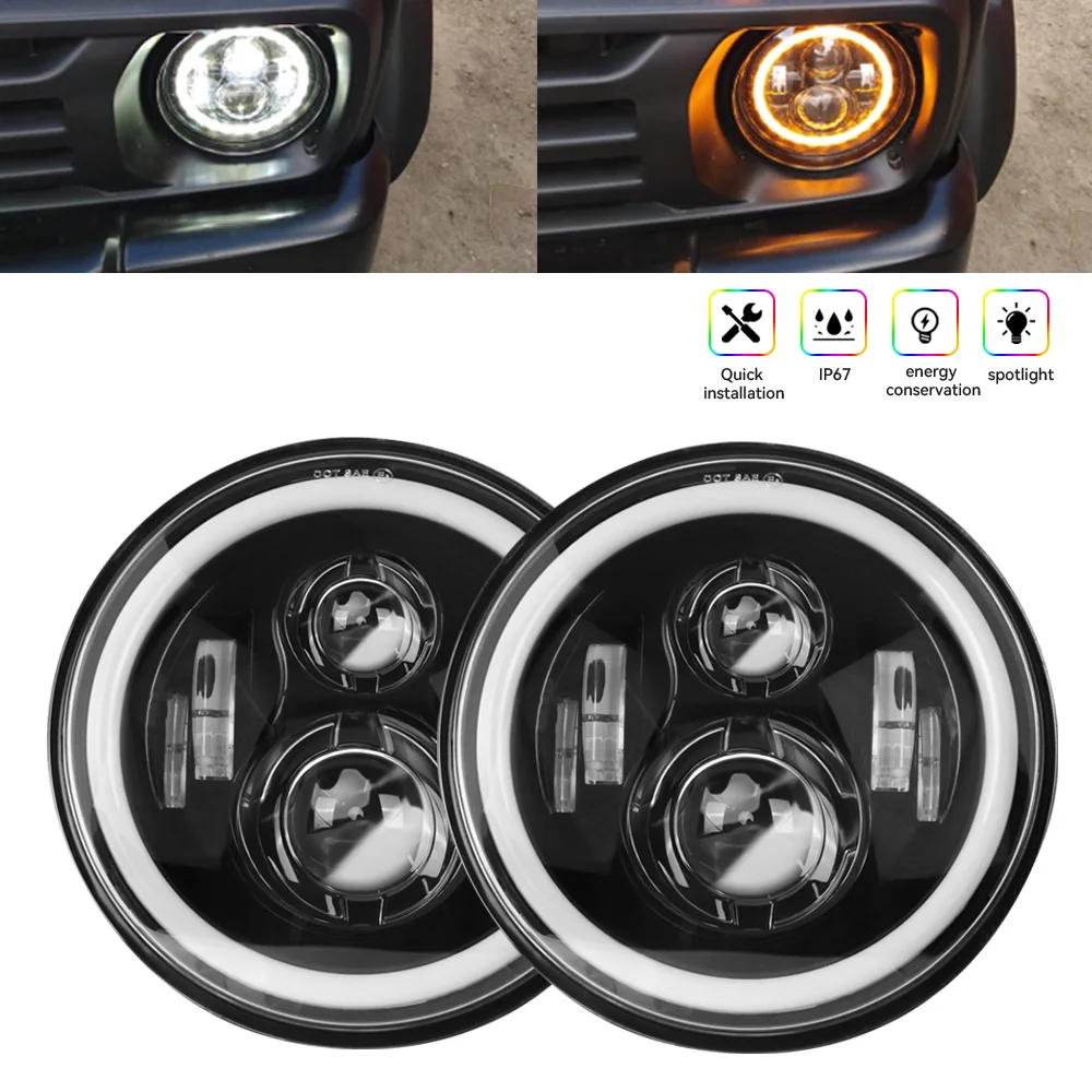 

Car 7" Led Headlight Hi/Low H4 Halo Angle Eyes Motorcycle Headlamp For Urban Harley BMW JK 4x4 Suzuki Samurai Wrangler Off Road