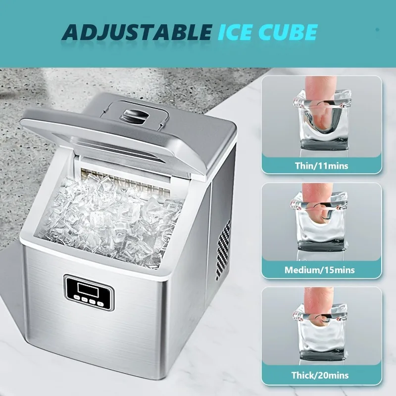 Máquina de fabricación de hielo de encimera, autolimpieza automática de 40 libras/24H, 24 piezas de hielo/13 minutos, máquina de hielo compacta portátil con cuchara y cesta de hielo