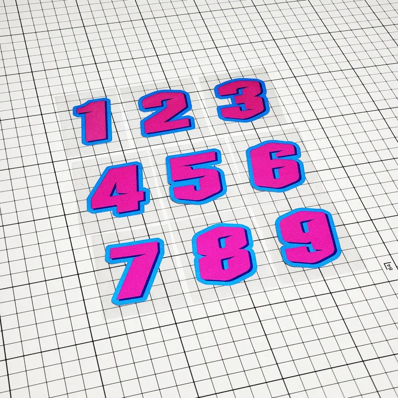2PCS Pink‑Blue Outline Racing Number 1‑9 Vinyl Sticker, Waterproof Decal for Car Motorcycle Helmet Decor, Holiday Gift