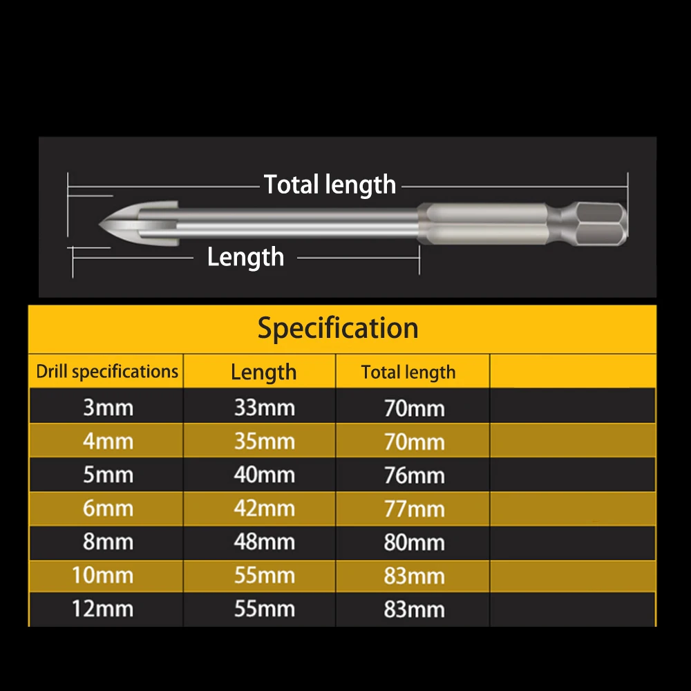 5/6Pcs Set Cemented Carbide Cross Hex Tile Glass Ceramic Drill Bits Set Efficient Universal Drilling Tool Hole Opener for Wall