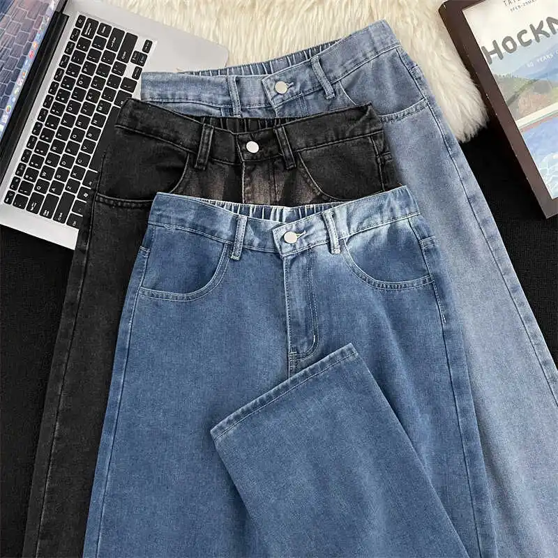 

Летние модные мужские джинсы прямого кроя, повседневные широкие брюки в уличном стиле, укороченные, абсолютно новые, свободного кроя, для подростков