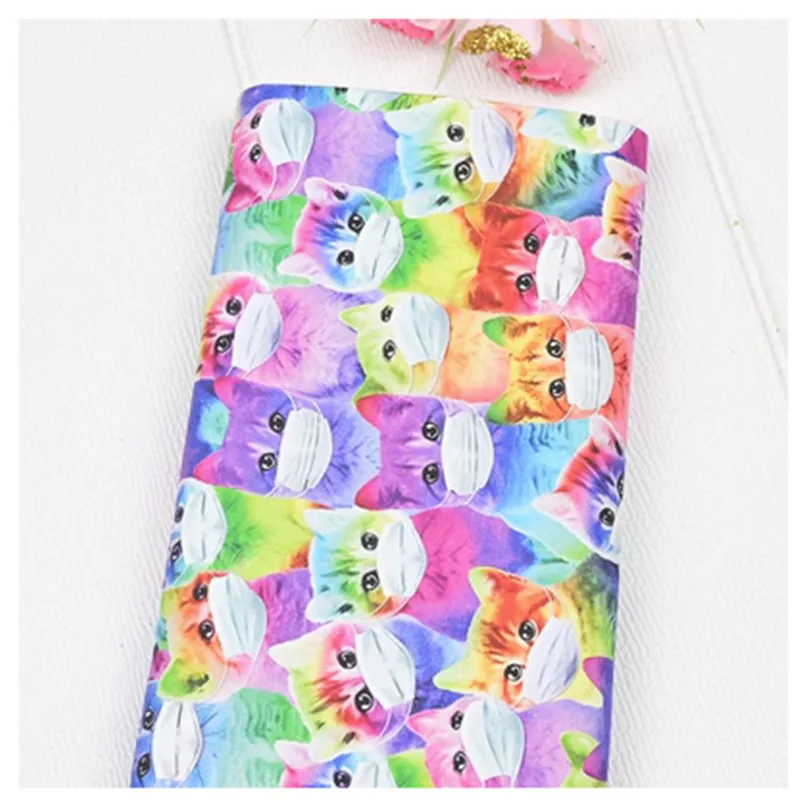 Plain 100% Cotton Fabric with Cartoon Simulation Cat Print, Handmade DIY Bag, Garment Dress, Sewing Tissue, CR-1814