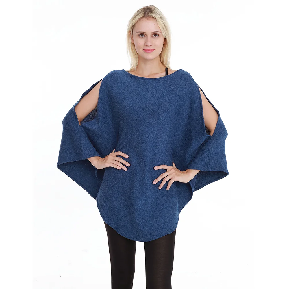 Women Spring Autumn Shawl Lady Knitted Wrap Solid Color Soft Pullover Loose Fall Sweater Off Shoulder Poncho Two Way Vest FPWP64