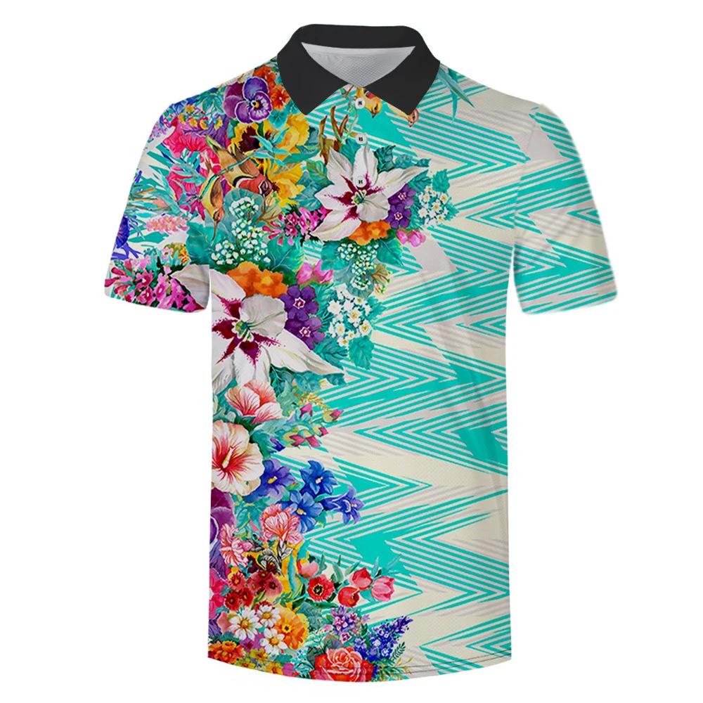 

Мужская летняя рубашка-поло с коротким рукавом и 3D-принтом