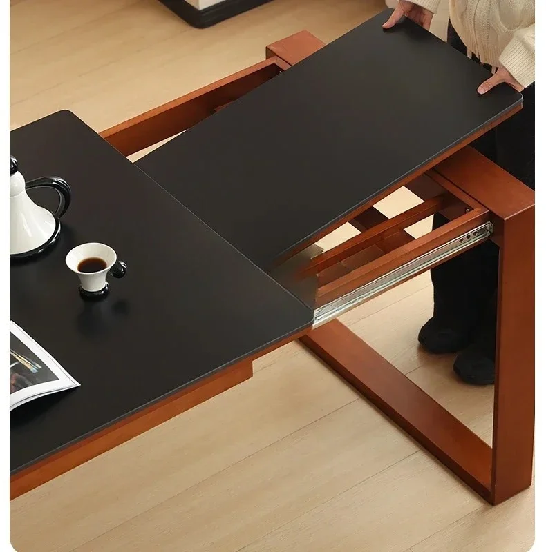 A Nordic retro retractable rock slab dining table small apartment solid wood foldable dining table and chair combination
