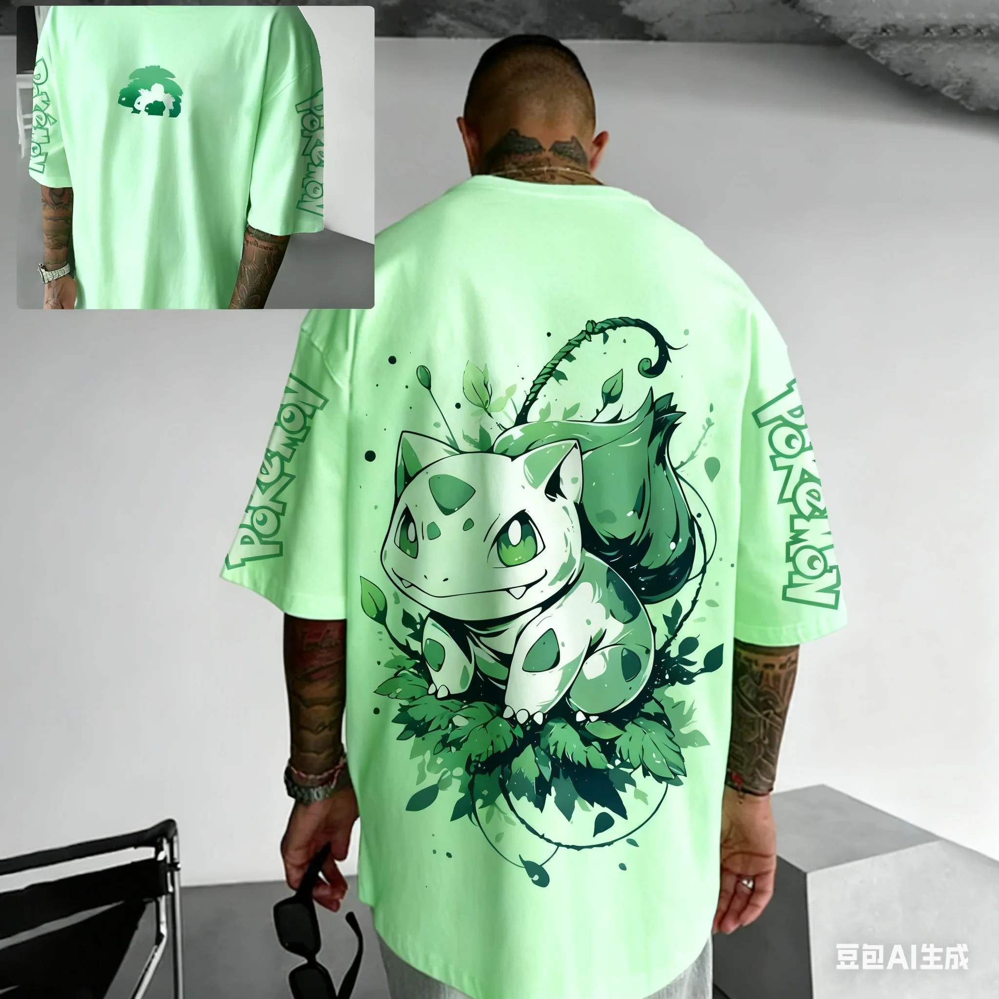 Pikachu Limited Drop Shoulder Clothes Pokemon Elements Print Spring and Autumn Casual Men and Women Adult Children T-shirt