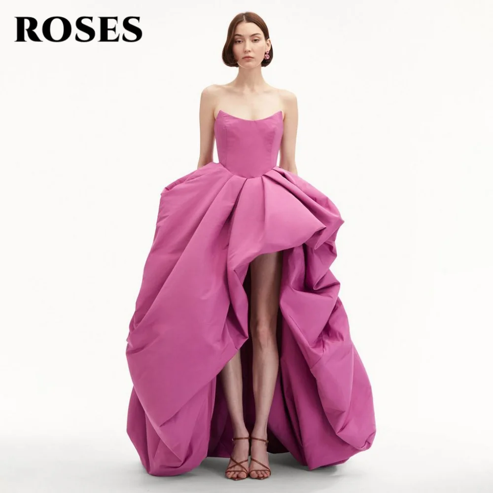 

ROSES Dark Pink Elegant Prom Dress Scoop Backless Evening Dresses Short Front and Long Back Formal Gown robes du soir Customized