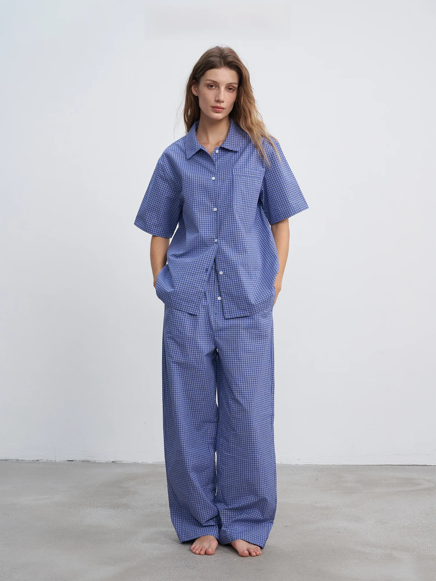 FORRETRO Classic Plaid Cotton Shirt Home Wear Sleepwear Set Spring Summer New Style Youth Short Sleeve Button up Shirt