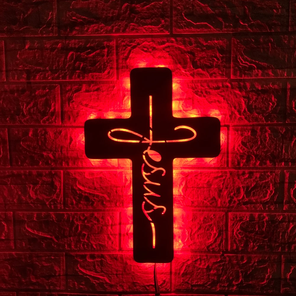 ZK30 Creative Cross Hanging Picture LED Wall Lamp Bedroom Bar Decoration USB Remote Control Atmosphere Night Light