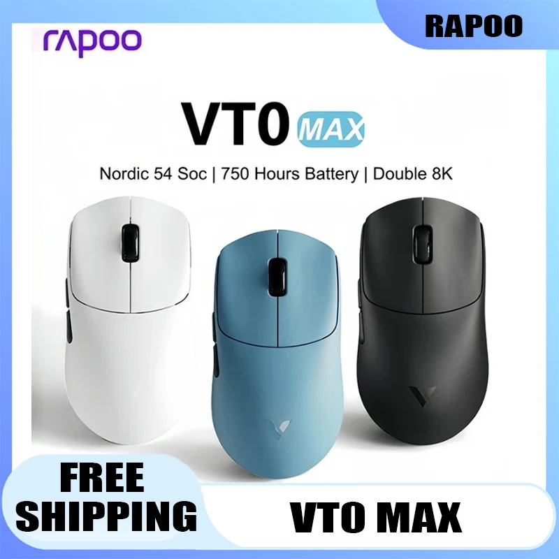 

Rapoo VT0 Max Wireless Gaming Mouse 2-Mode 2.4G Dual 8K Nordic52845 Paw3950 49g 750 Hours Battery FPS Customization Mice Gifts