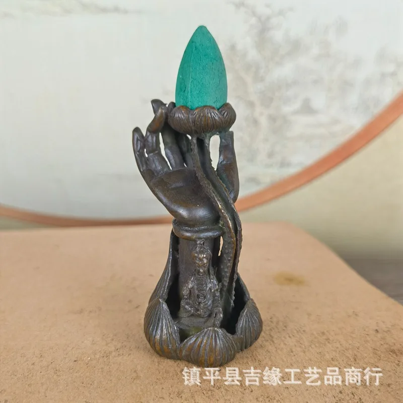 Retro alloy lotus bergamot Guanyin  burner desktop zen backflow incense burner   e tea ceremony tea ta