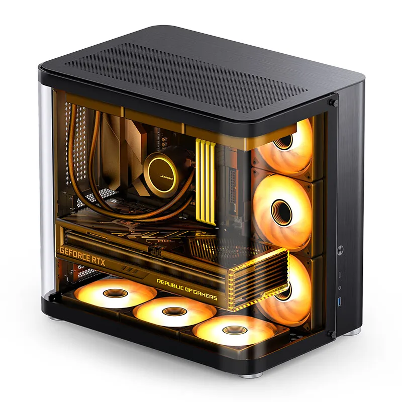 JONSBO TK-2 Desktop Chassis Hyperboloid Side Transparent ATX Game Case Double 360 Water Cooler Type-c Interface Starship Cabin