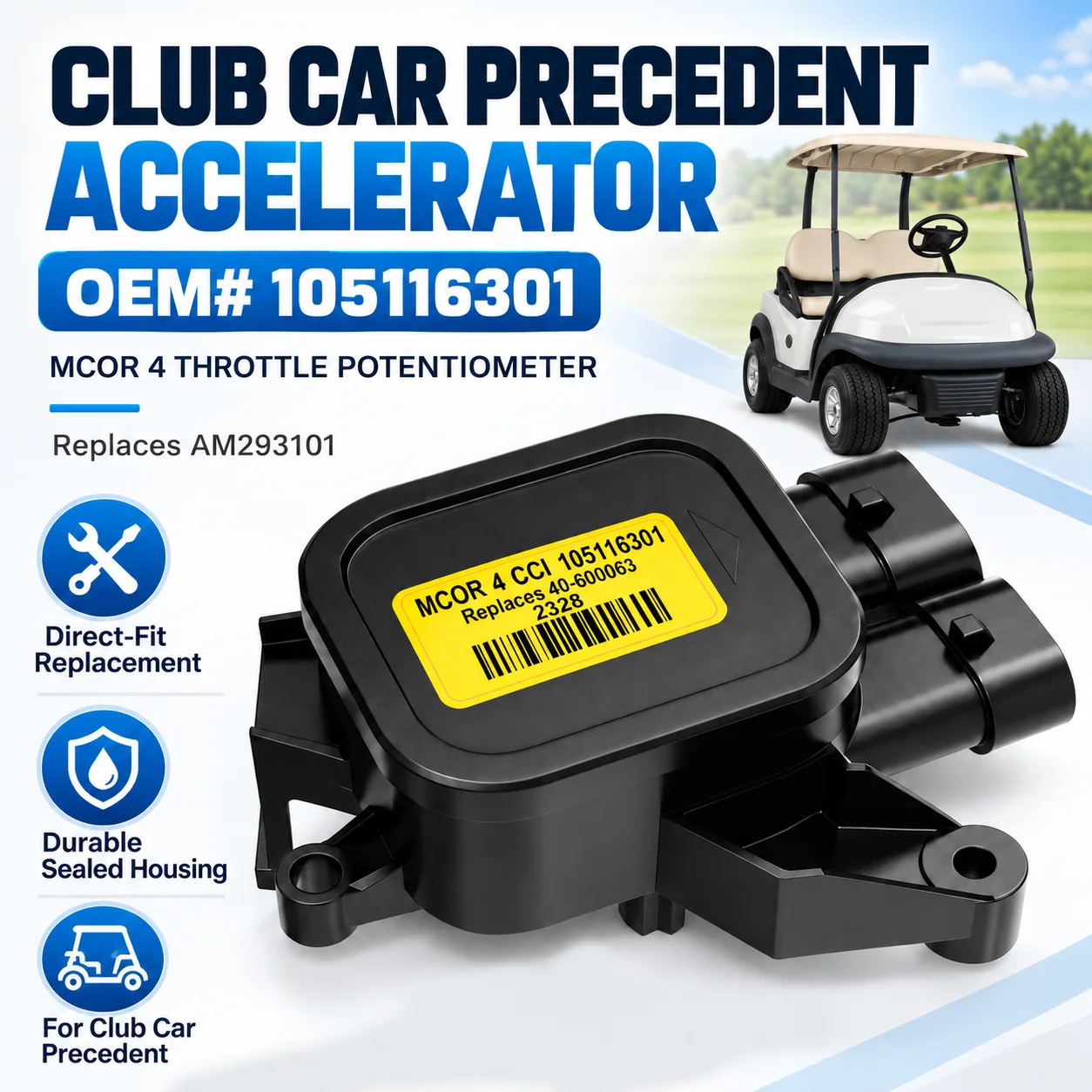 MCOR4 Throttle Sensor Assembly for Club Car Precedent Golf Cart, OEM#105116301