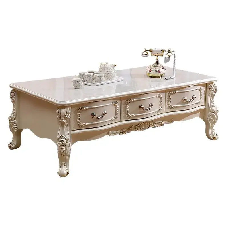 طاولة القهوة الأوروبية، غرفة المعيشة الرخام شقة صغيرة الخشب الصلب الأبيض بسيط طاولة الشاي الأوروبية مزيج خزانة التلفزيون #1