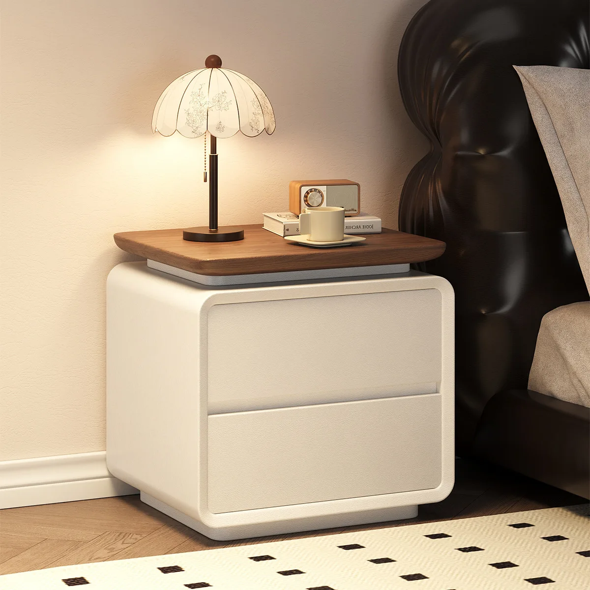 Solid Wood Bedside Table Cream Wind Bedroom Household Modern Simple Bedside Table Premium New Ultra-narrow Storage Locker