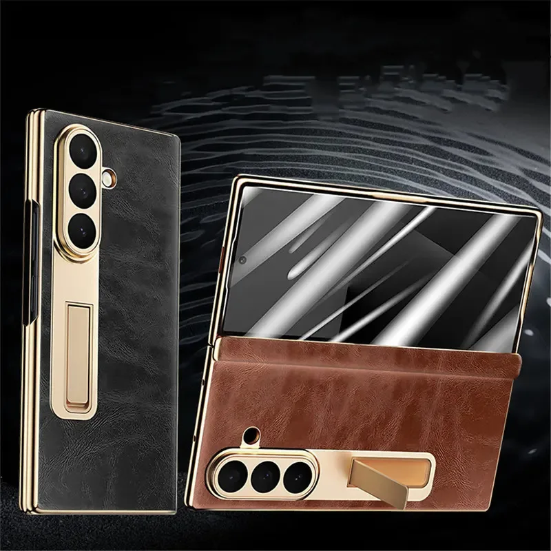 

Premium Cowhide Leather Double Hinge Case for Samsung Galaxy Z Fold7 Oil Wax Holder Cover