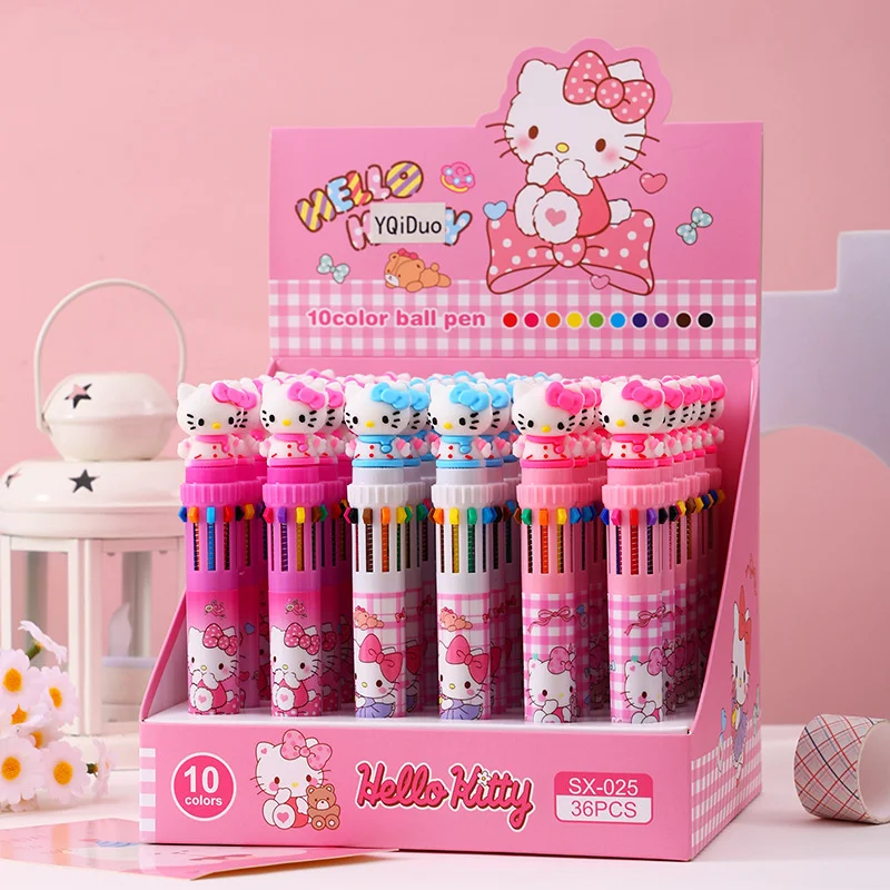 

36 шт./лот Sanrio Kawaii Kitty, 10 цветов, шариковая ручка, милые шариковые ручки, школьные и офисные письменные принадлежности, канцелярские принадлежности, подарок