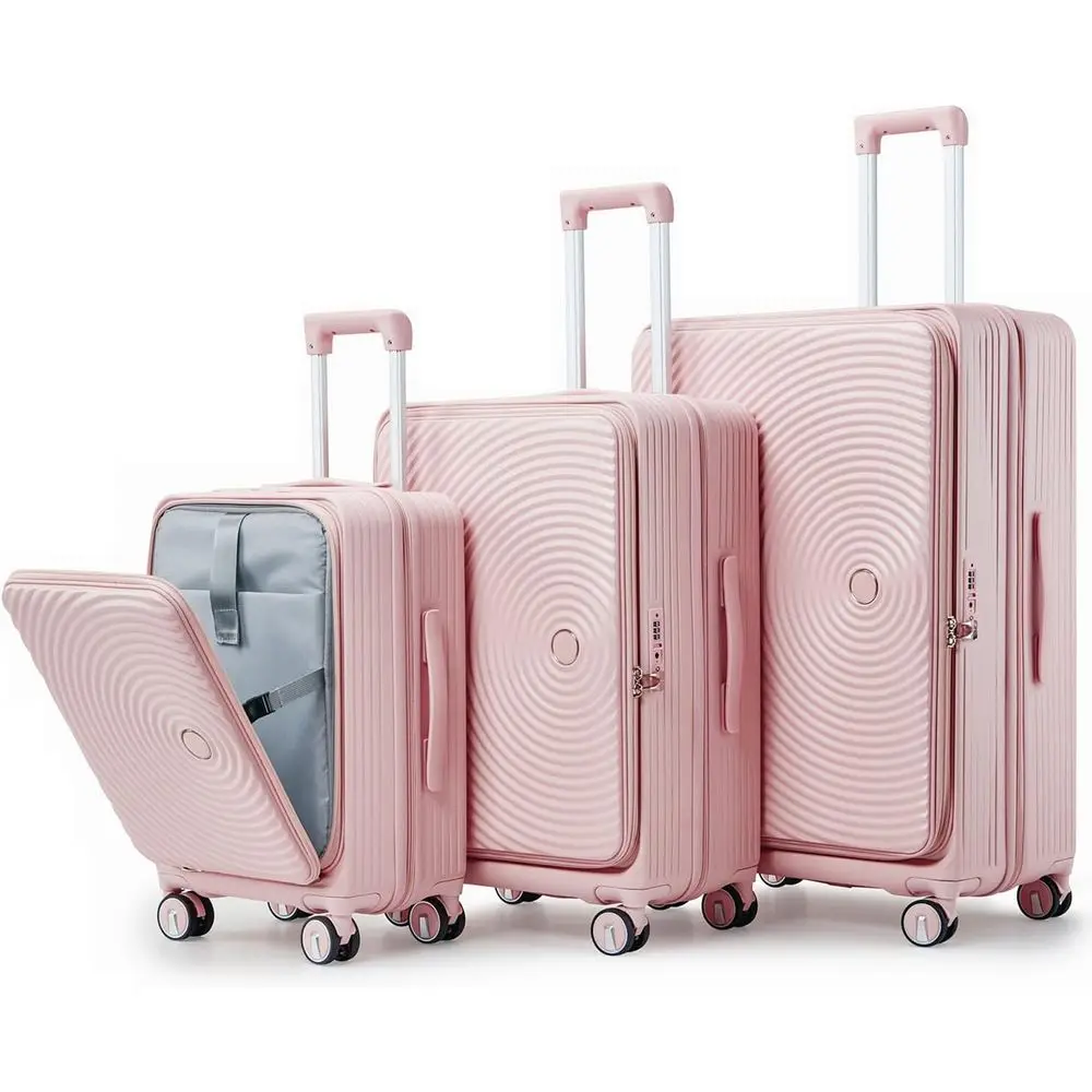 

3 Piece Lightweight Suitcase Set: 20in/24in/28in Expandable Carry-On Luggage with TSA Lock & Double Wheels, Pink Hardshell Lugga