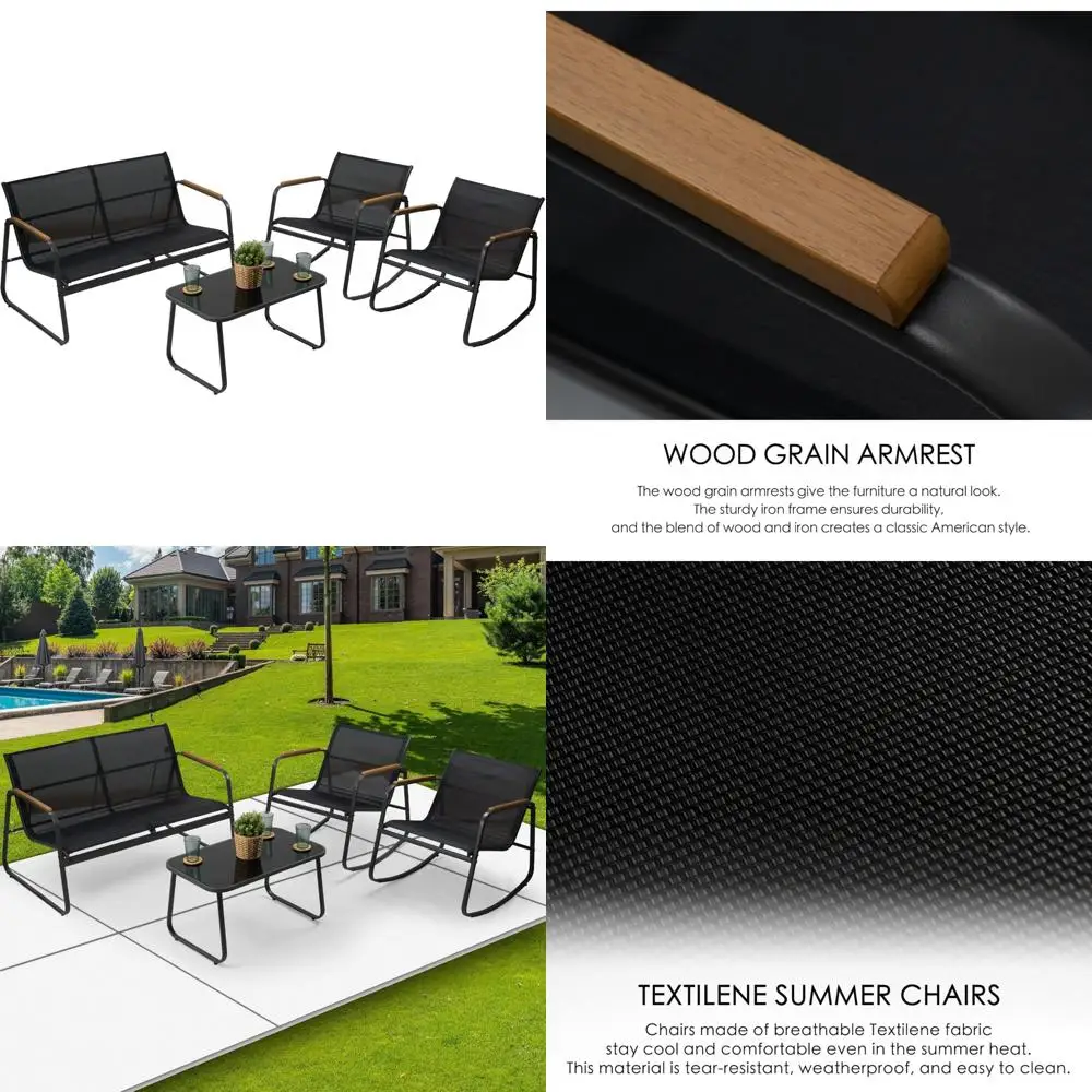 4-Piece Outdoor Patio Furniture Set with 2 Dining Chairs and Tempered Glass Coffee Table